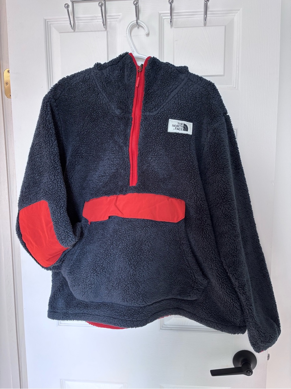 The North Face Blue Sherpa Pullover with Red Accents